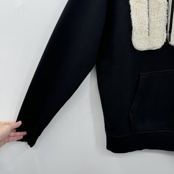 UGG Women's Rey Fuzzy Hoodie Sz L Black Spell Out Logo Fleece Lined Soft Lounge - Picture 4 of 10